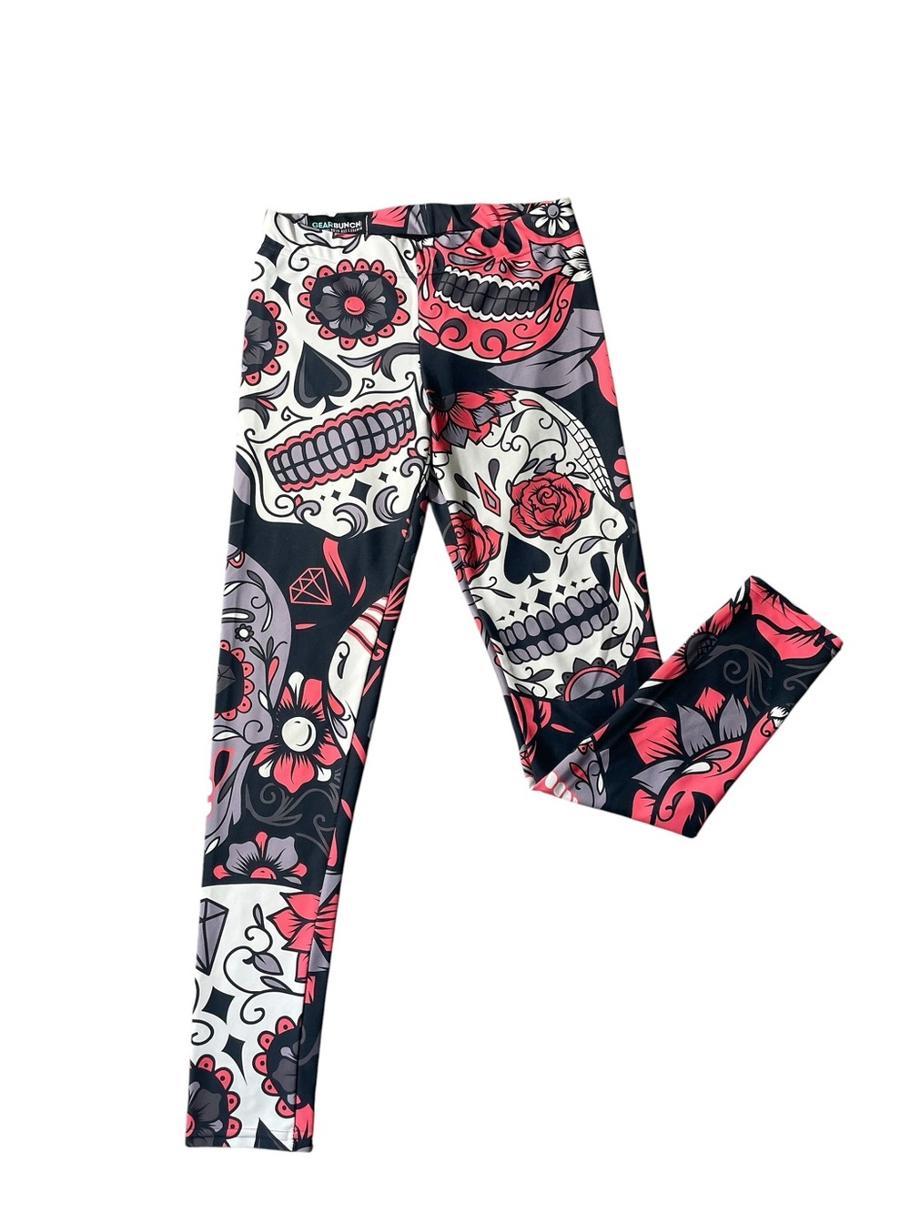C35- GearBunch Black & Pink Sugar Skull Leggings Women’s Medium